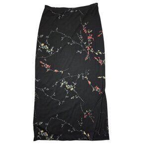 Cherokee Vintage Black Multicolor Stretchy Floral Maxi Skirt W Side‎ Slit M